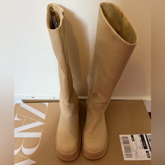Zara beige knee high utility boots uk7 - Picture 2 of 4